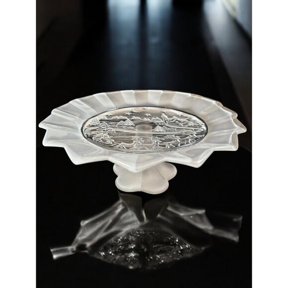 Vintage Mikasa Silent Night Frosted Glass Pedestal Bon Bon Plate Footed 9" Chris - Picture 1 of 11